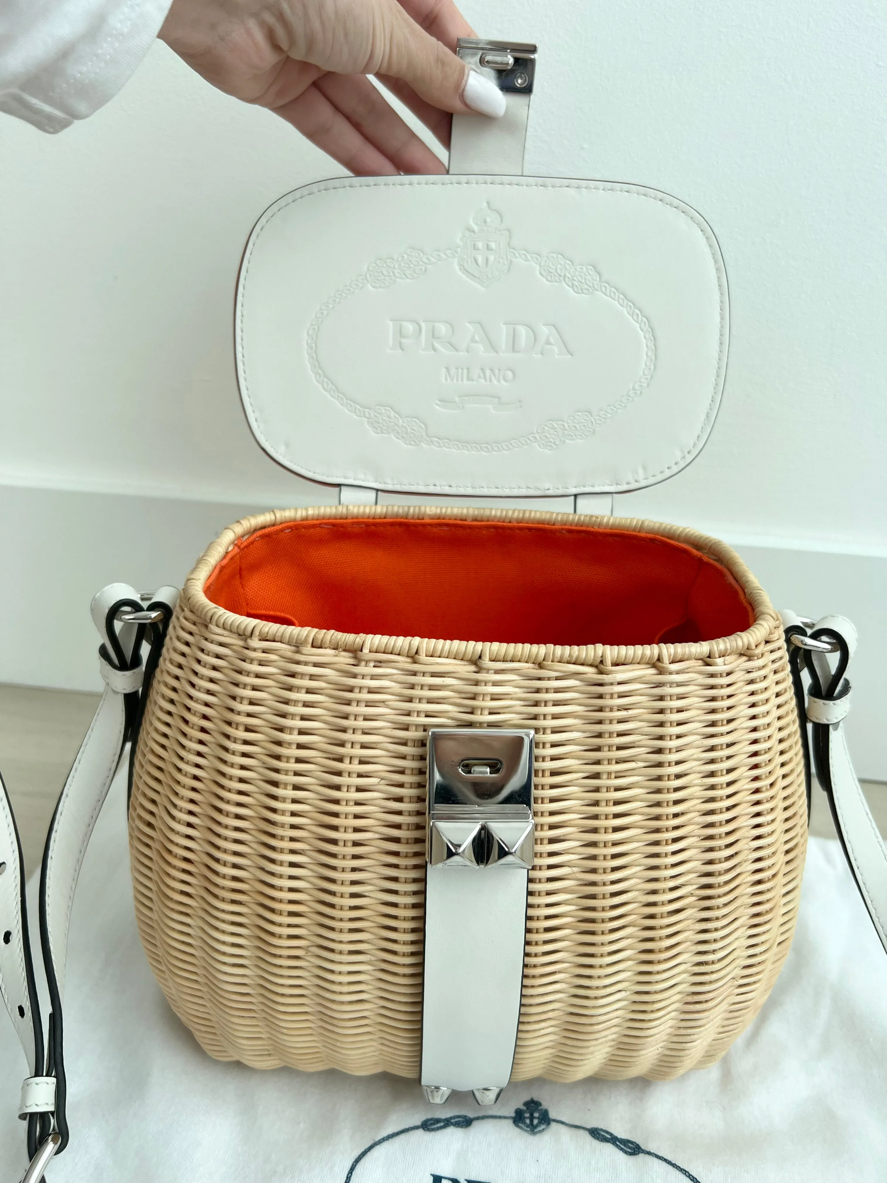 Prada Wicker Basket Tote Bag