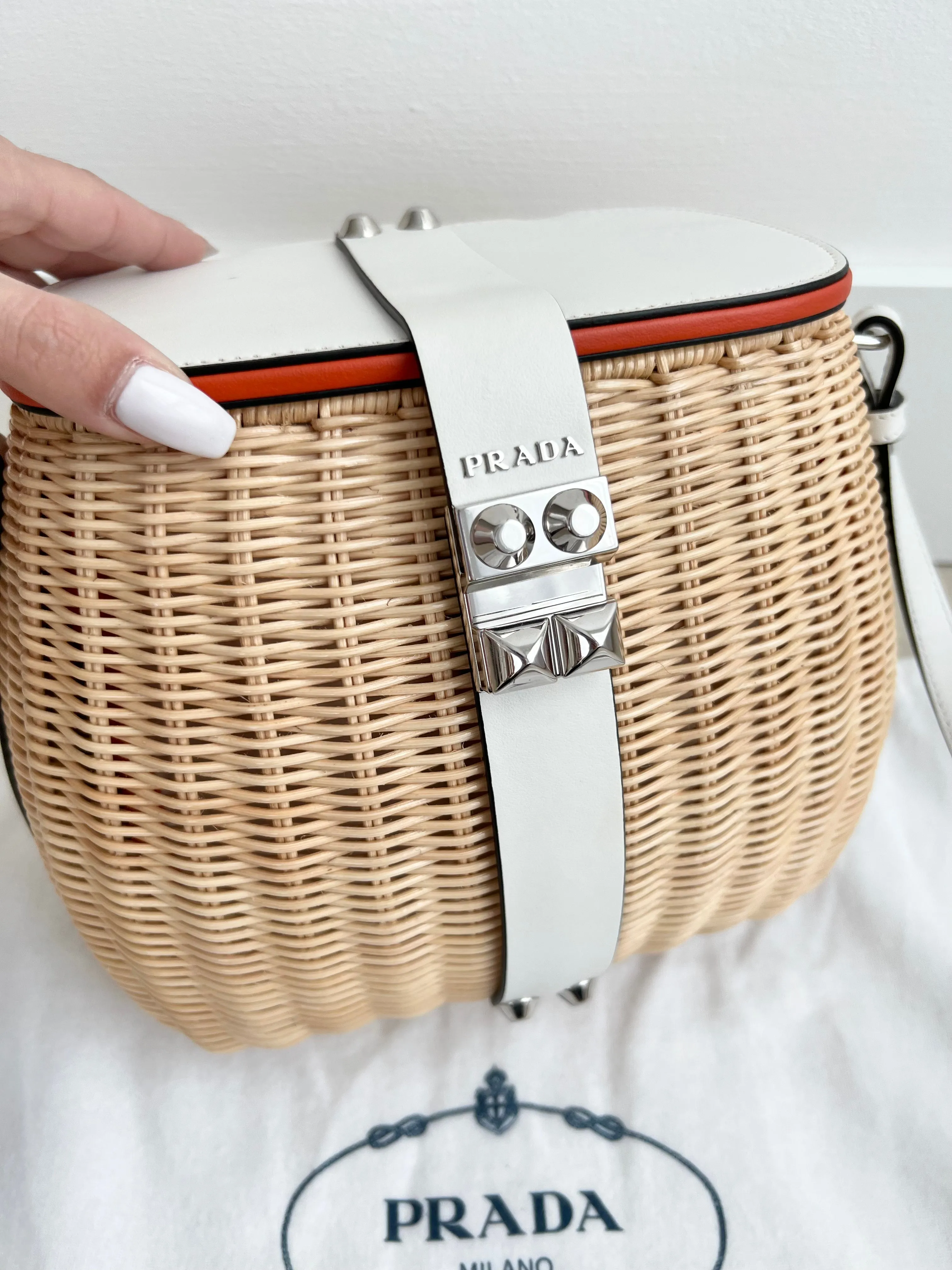 Prada Wicker Basket Tote Bag