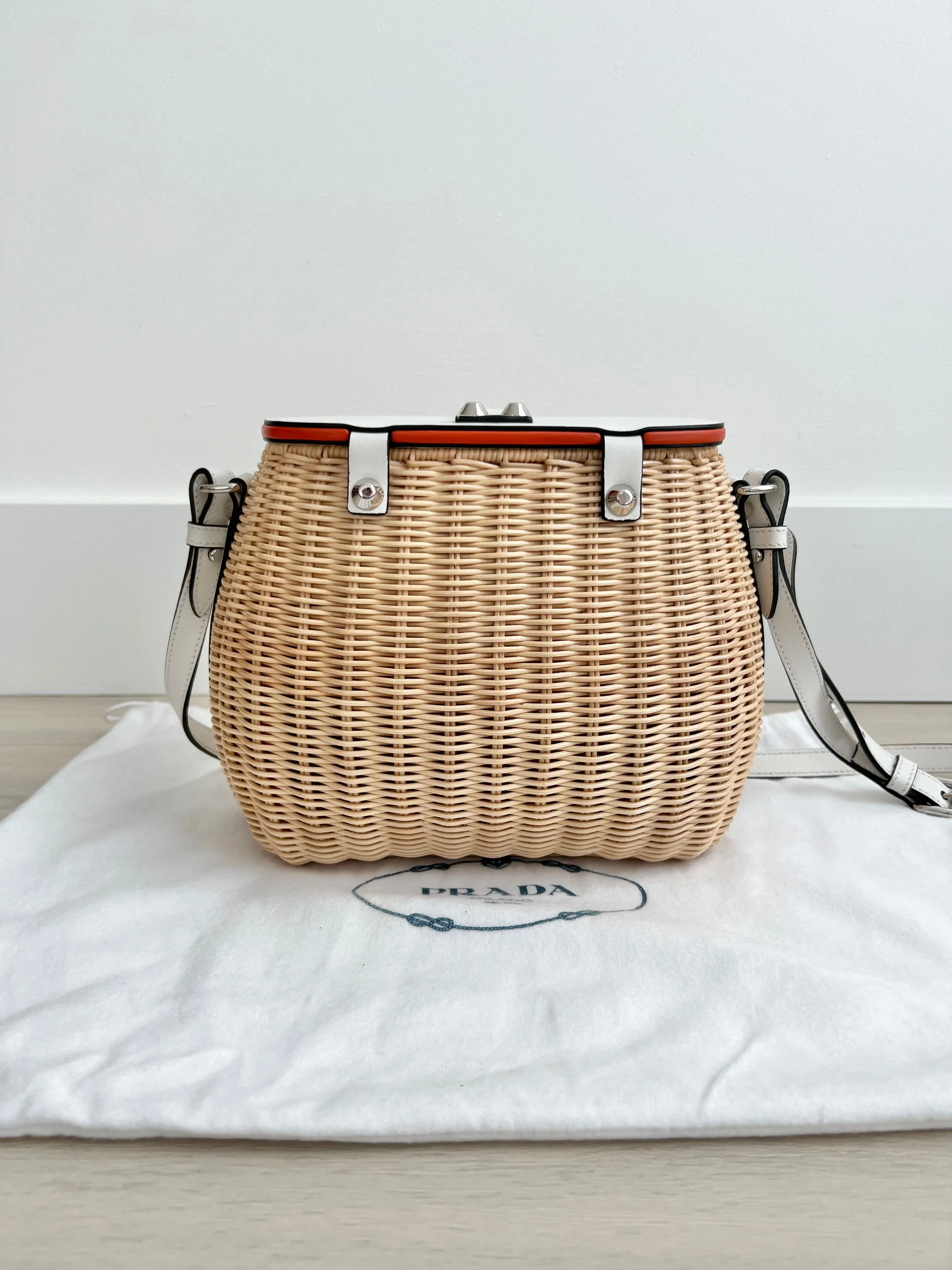 Prada Wicker Basket Tote Bag