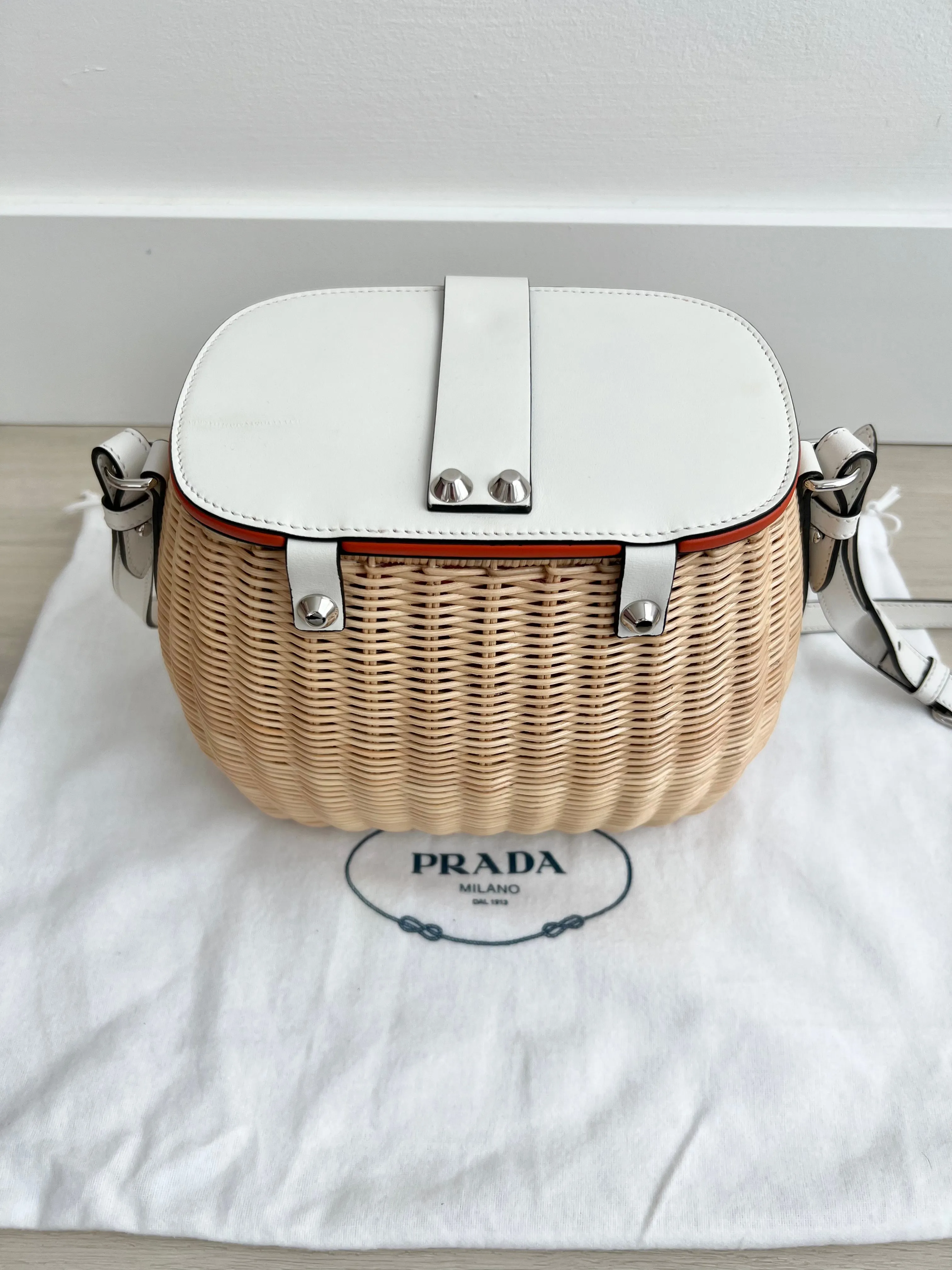 Prada Wicker Basket Tote Bag