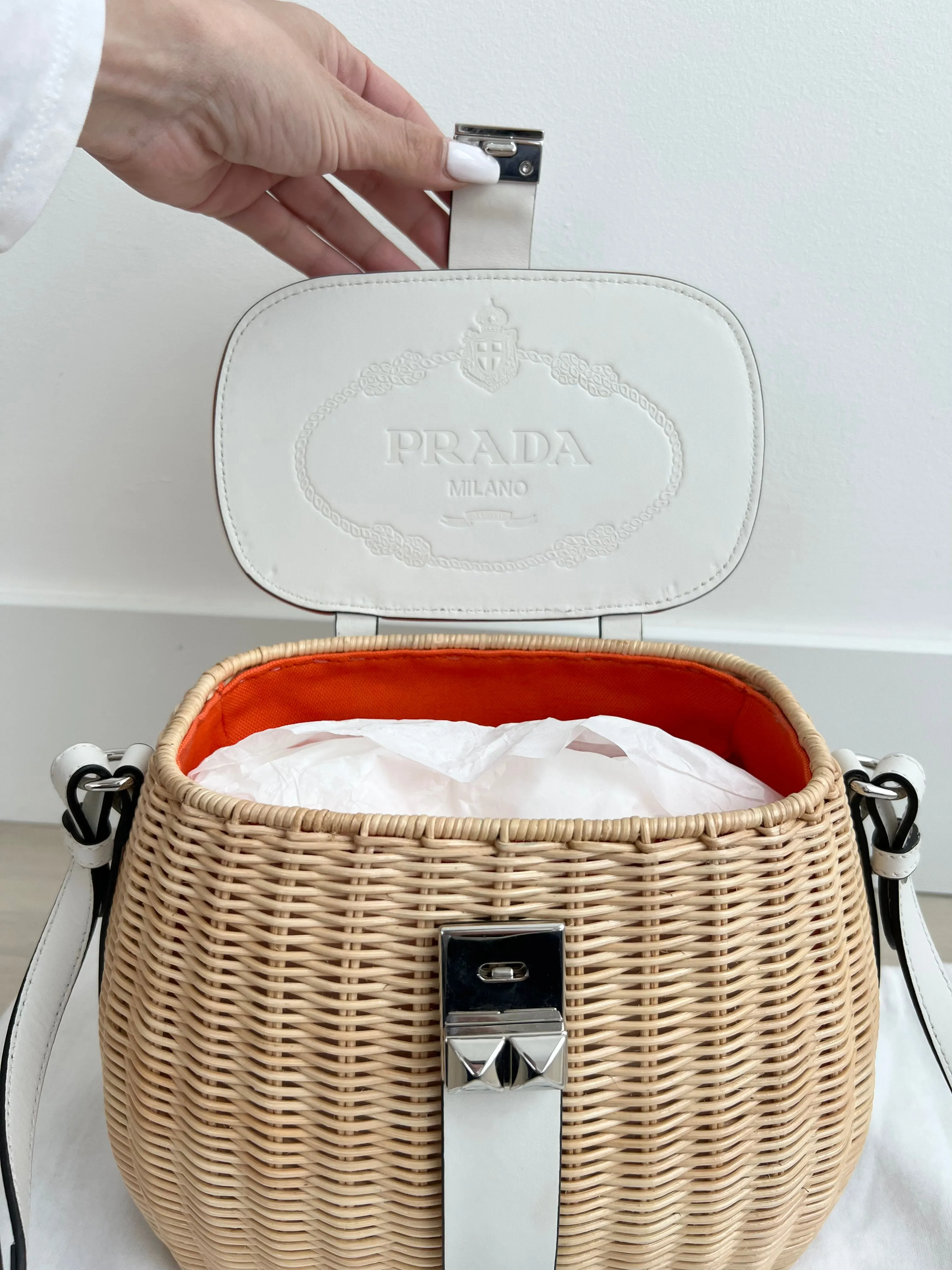 Prada Wicker Basket Tote Bag