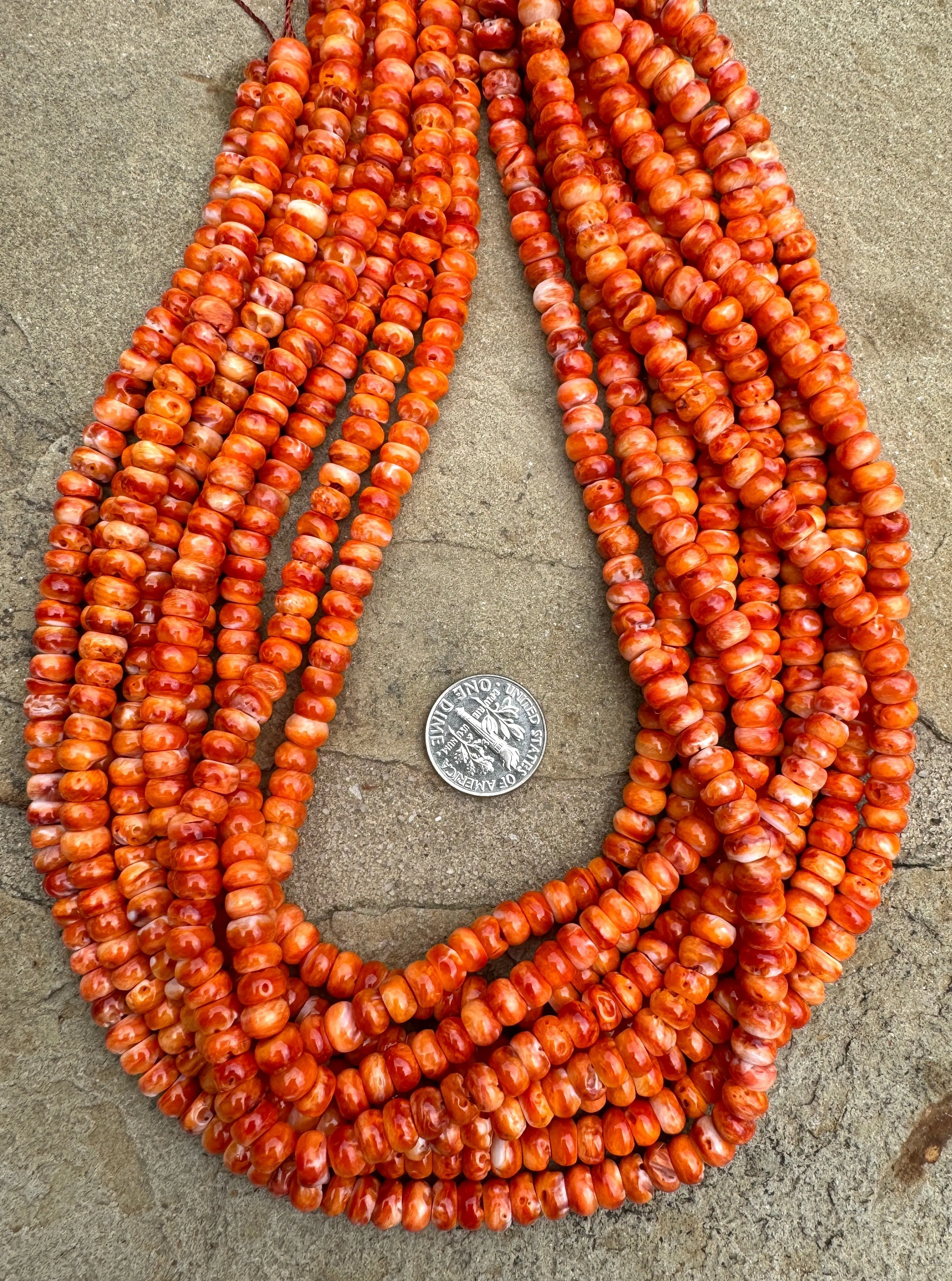 RARE Orange Spiny Oyster 6mm Rondel Beads, 16 inch Strand