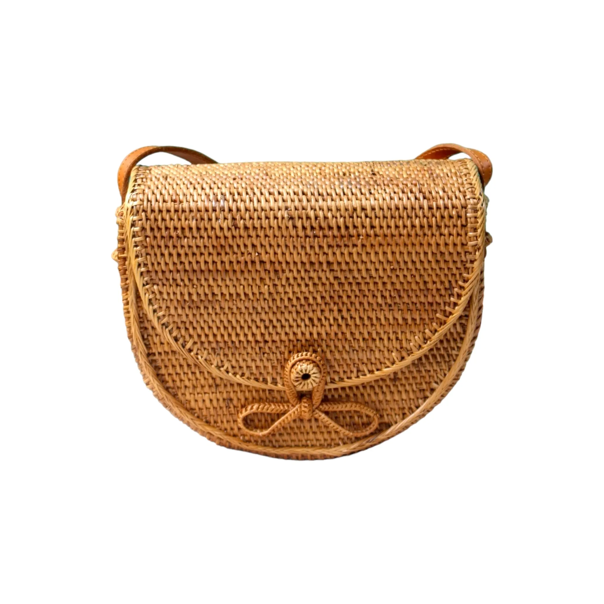 Rattan Saddle Messenger Crossbody Bag