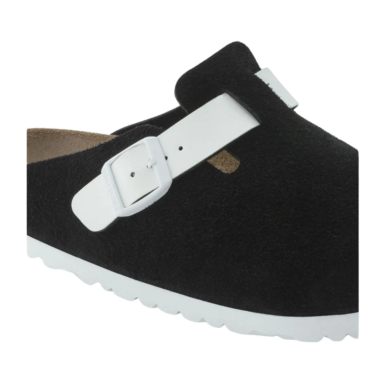 Sabot Unisex Birkenstock Boston Suede Nero / Bianco