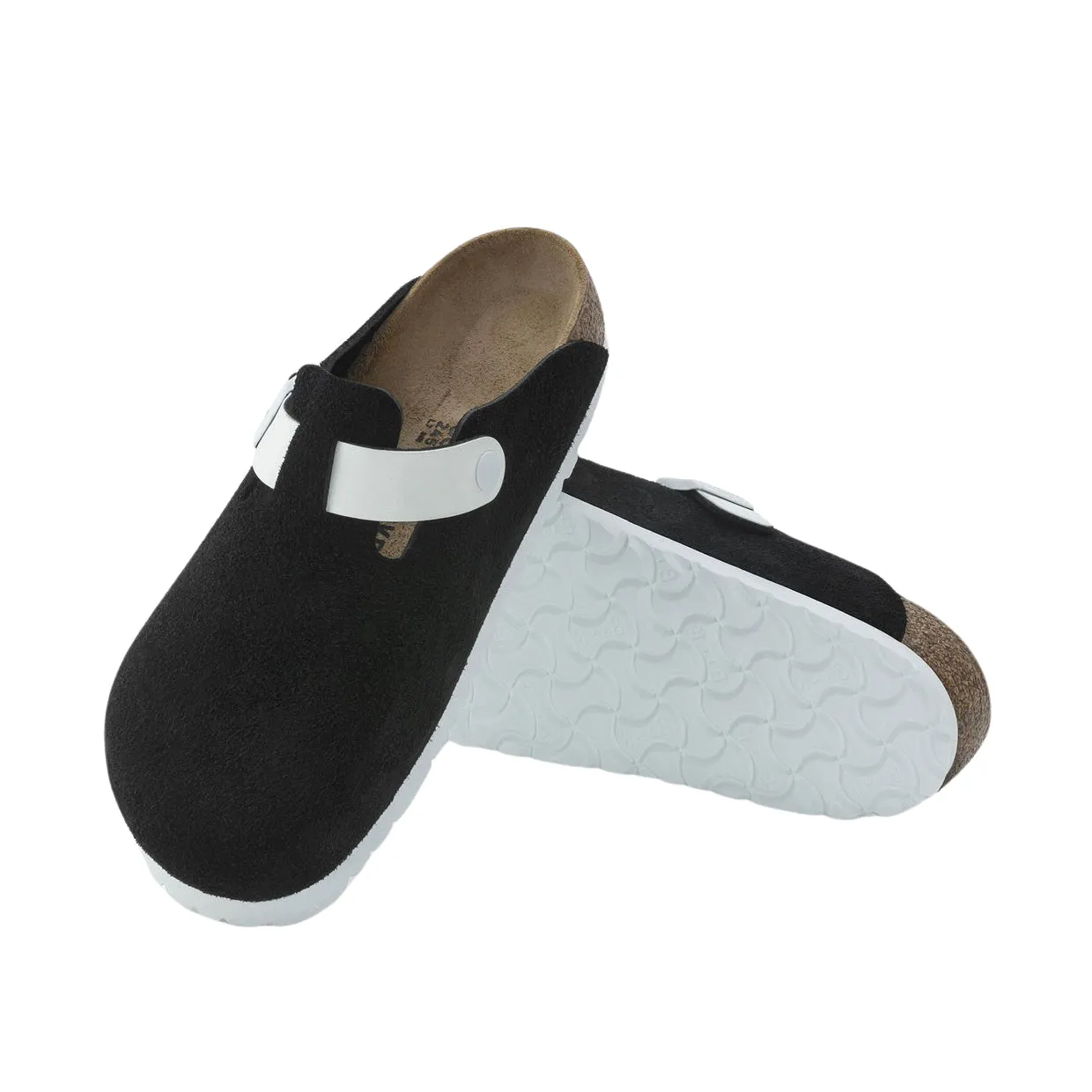 Sabot Unisex Birkenstock Boston Suede Nero / Bianco