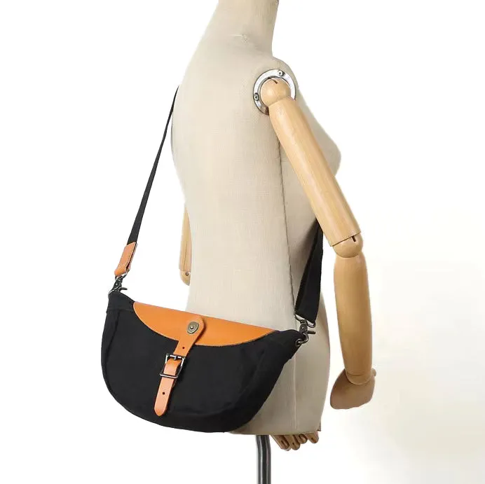 Saddle style canvas leather bag