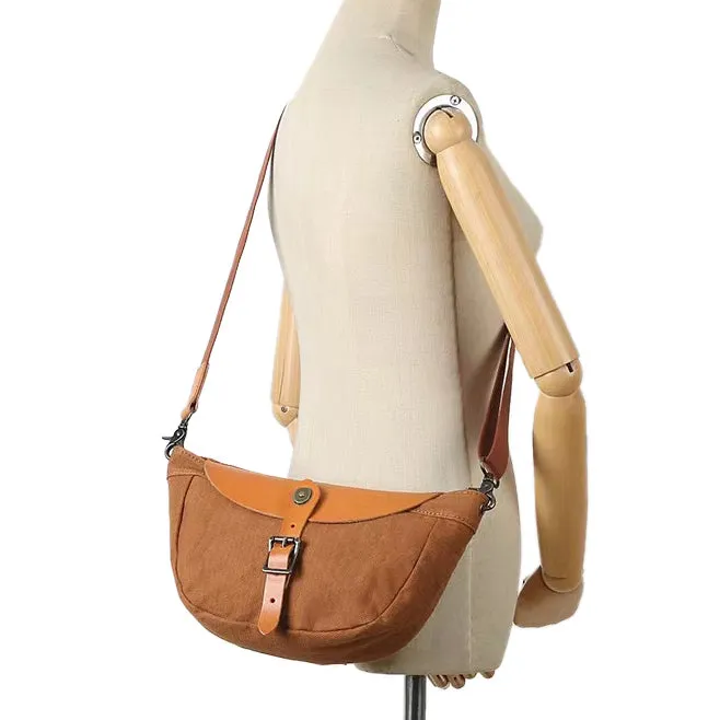 Saddle style canvas leather bag