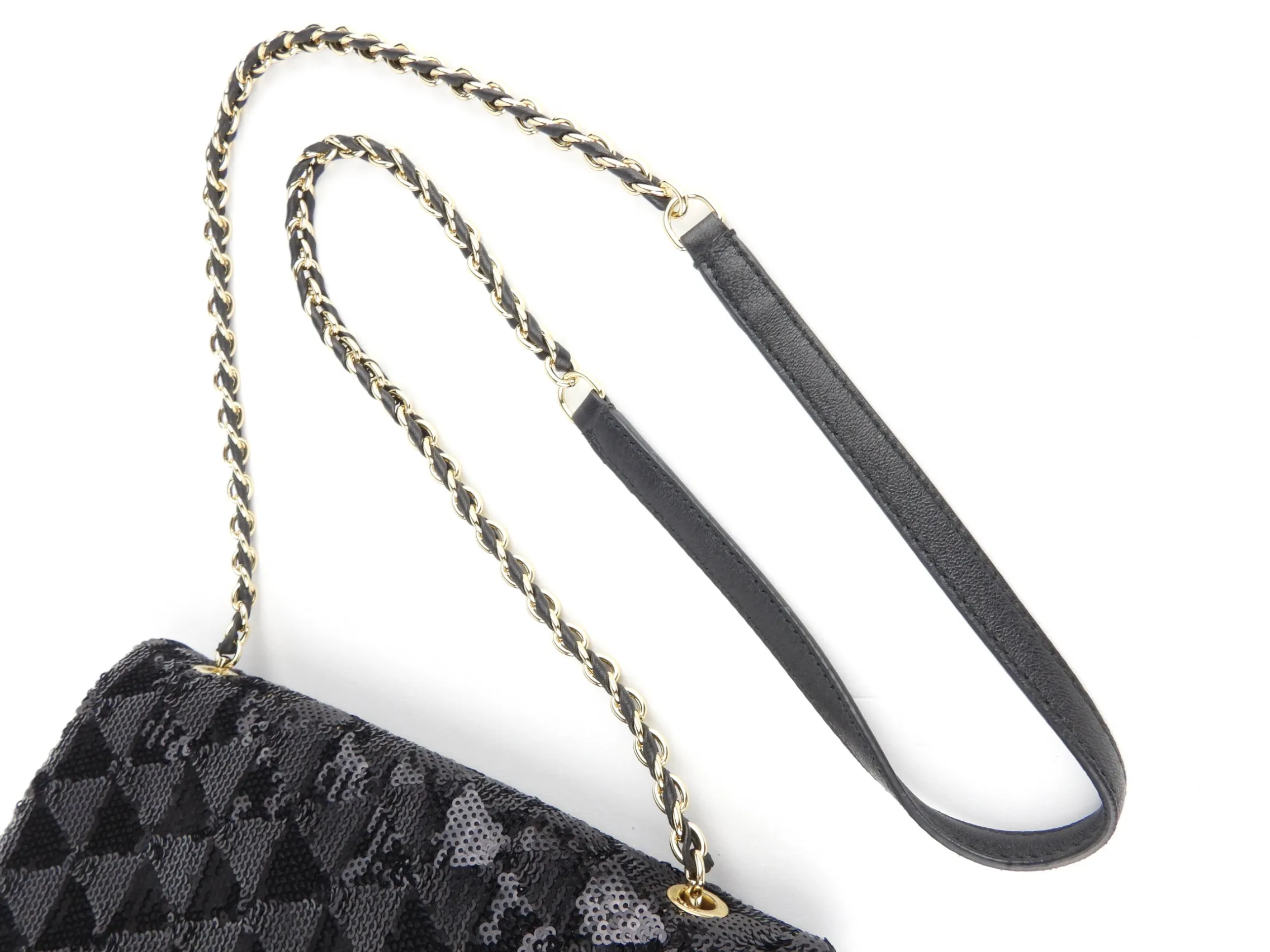 Salvatore Ferragamo Black Sequin and Leather Vara Bow Chain Flap Bag