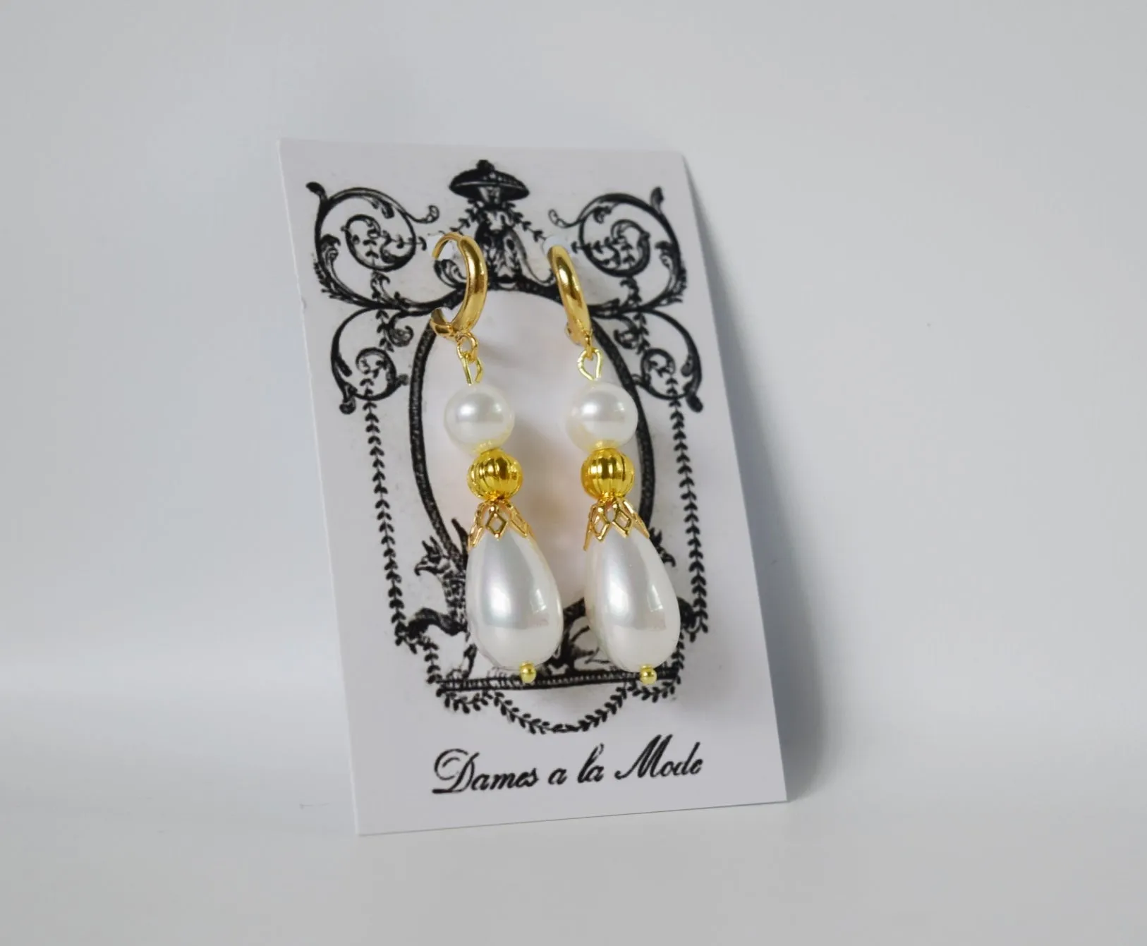 Shell Pearl Dangle Teardrops - 2 stone