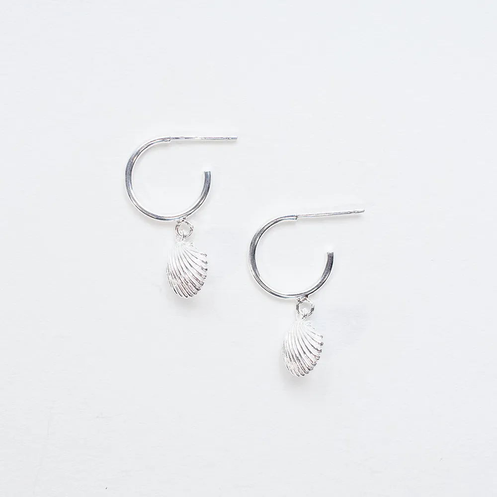 Silver Hanging Shell Hoops