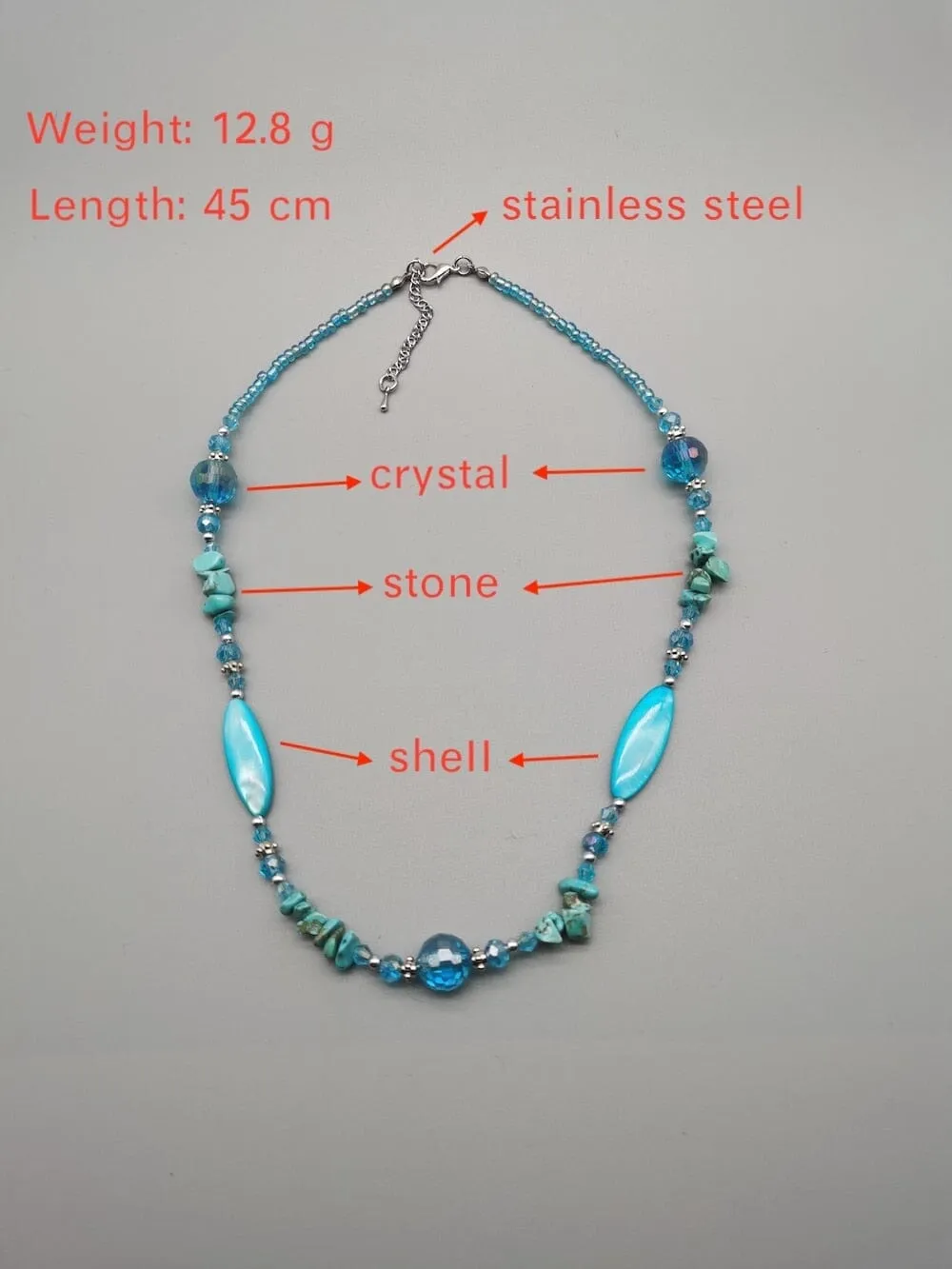 Stainless Steel Natural Pure Stone Crystal Puka Shell Necklace