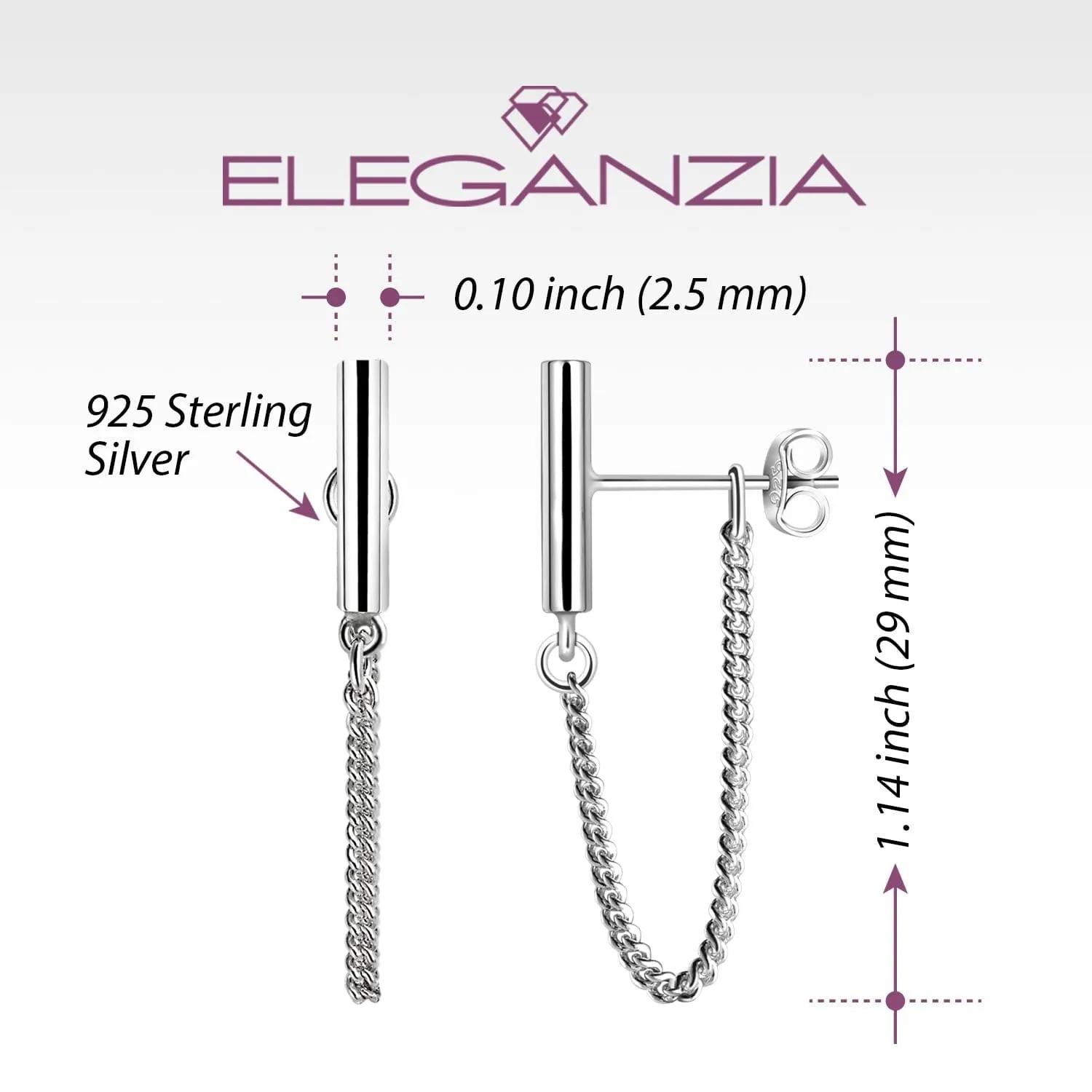 Stud Bar Earrings Silver Drop Earrings