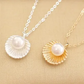 Summer Style Puka Shell Pearl Pendant Necklace