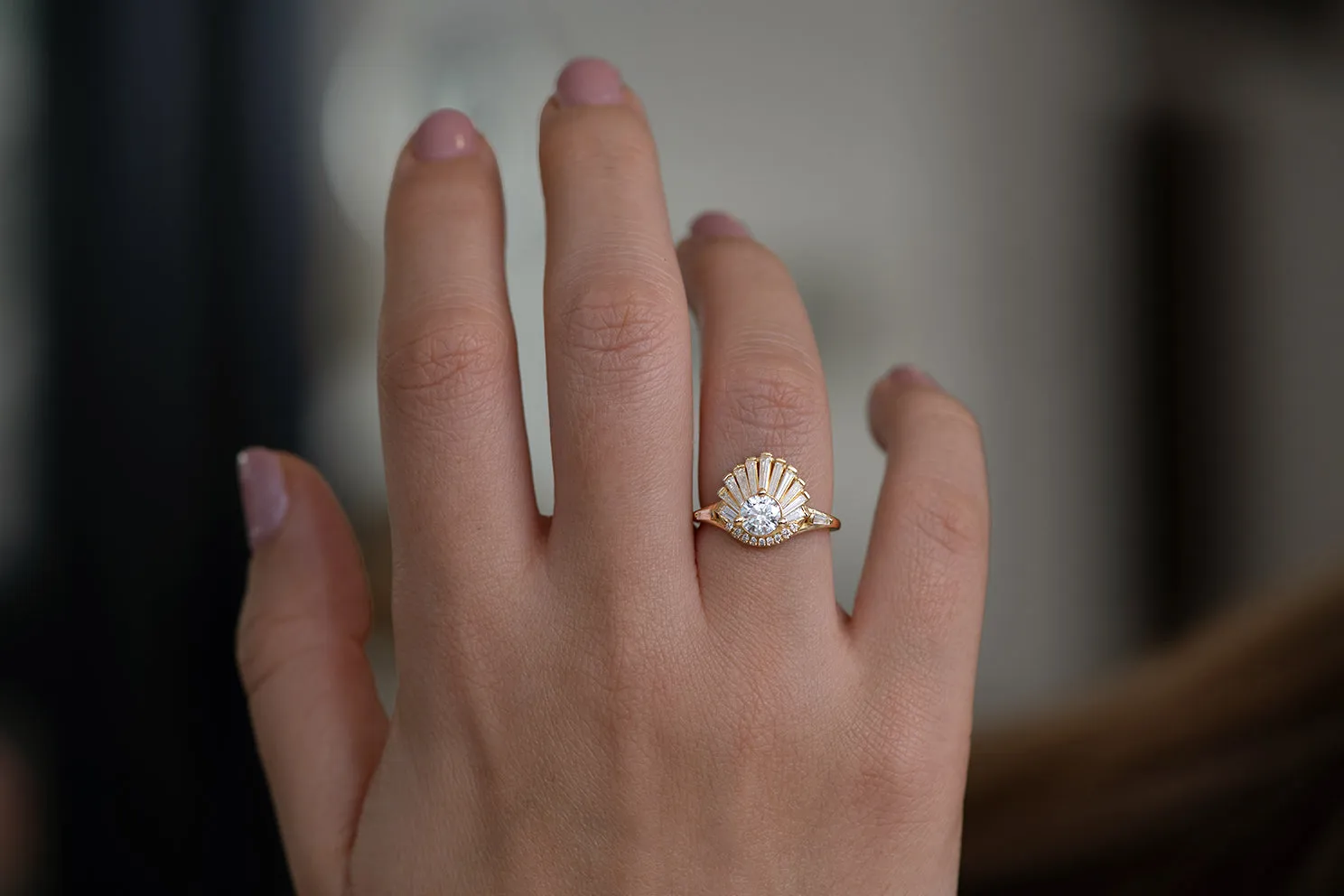 Vintage Art Deco Ring - Baguette Crown Cluster Engagement Ring