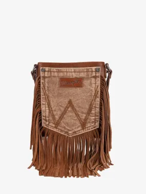 Wrangler Crossbody Bag Jean Pocket Leather Fringe Light Brown